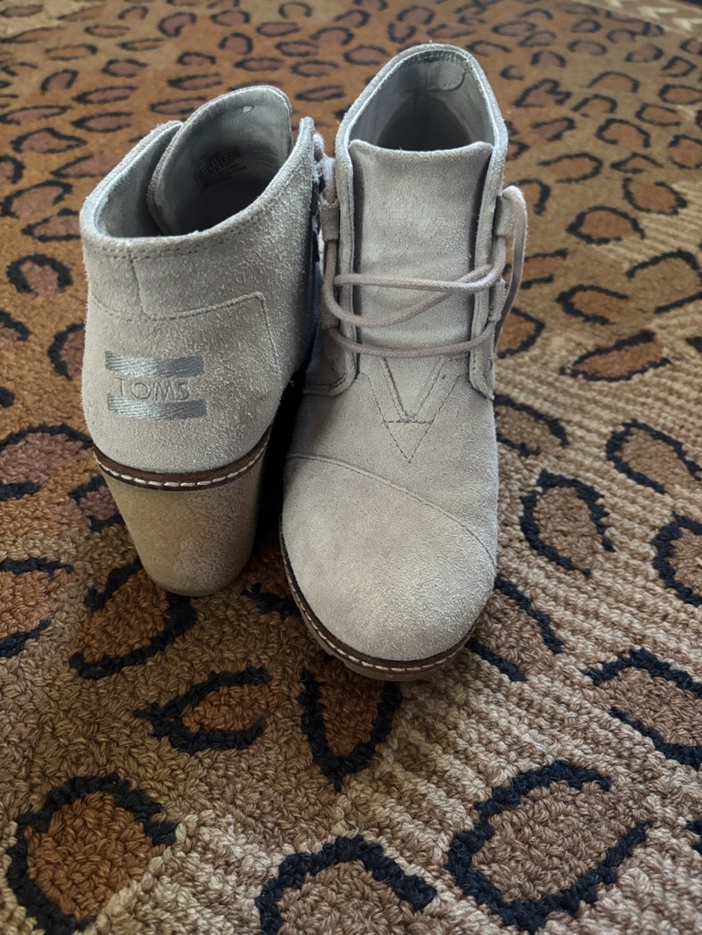 TOMS Light Taupe Suede Lace-Up Wedge Ankle Boots